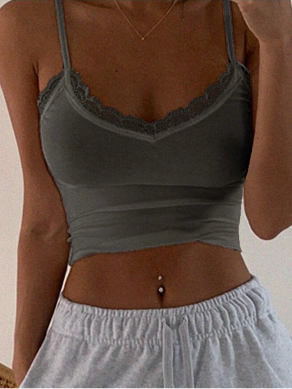 NEW Lace-Trim Cami Crop Top in Gray